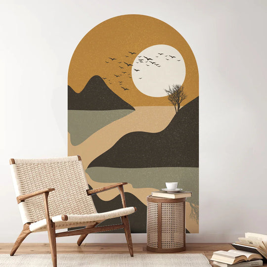 Rustic River Sunset Archway Wall Mural For Living Spaces