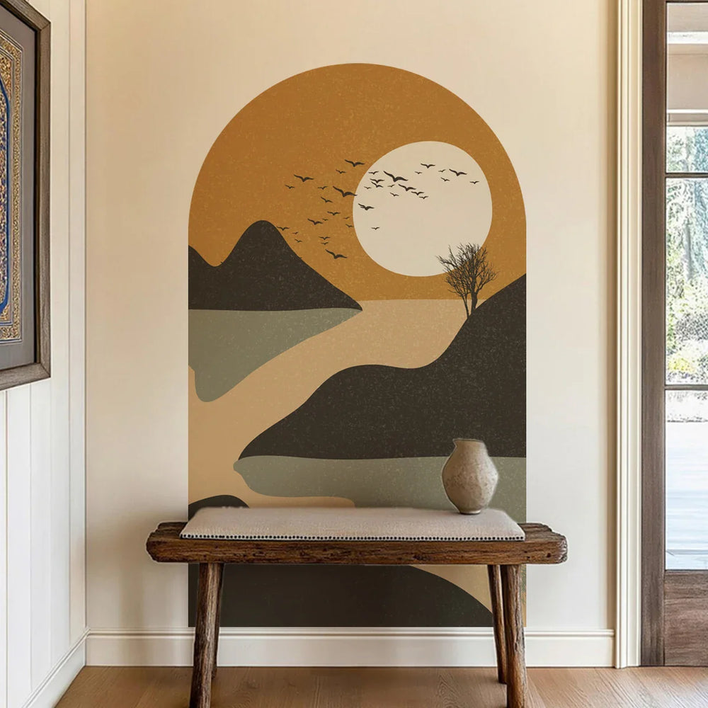 Rustic River Sunset Archway Wall Mural For Living Spaces