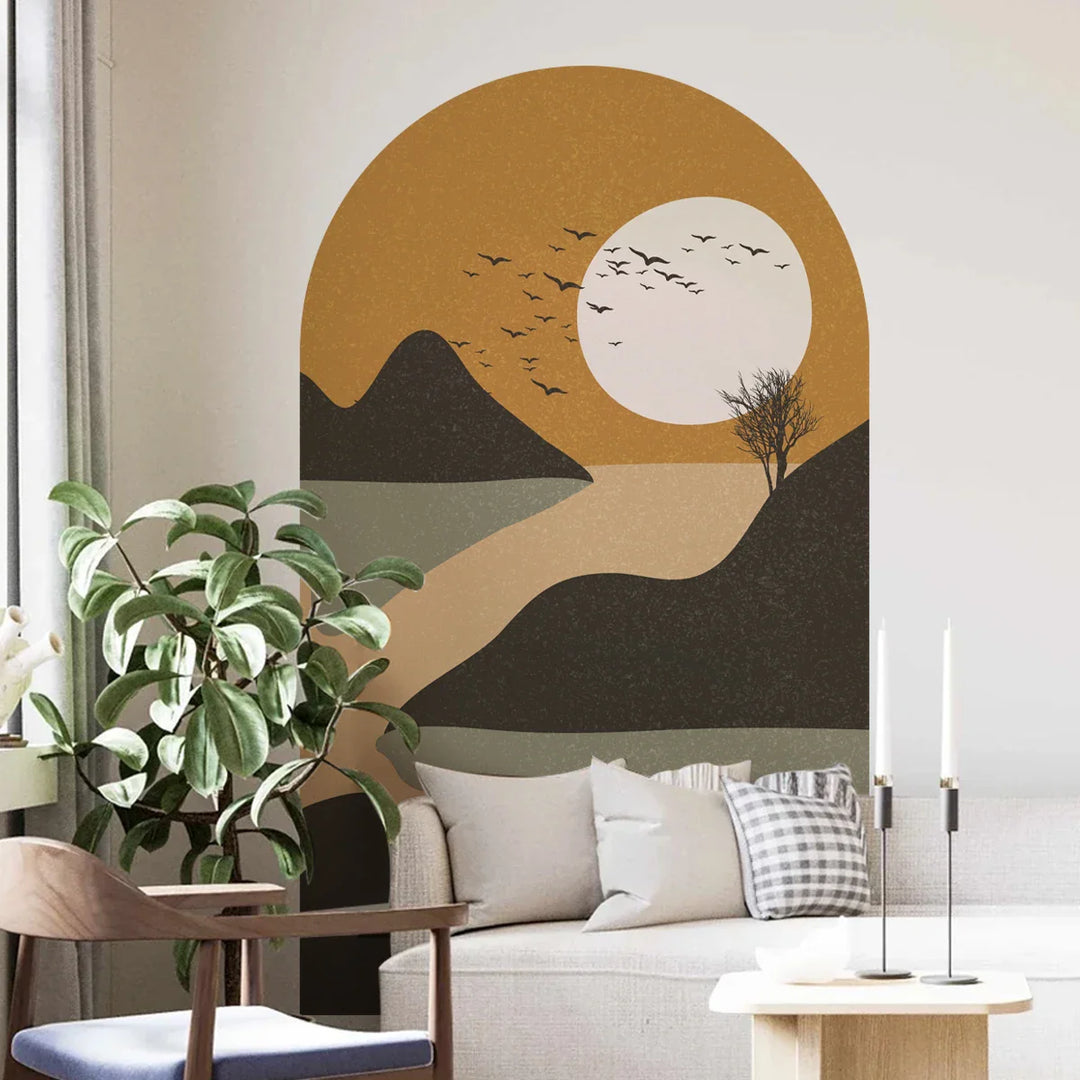 Rustic River Sunset Archway Wall Mural For Living Spaces