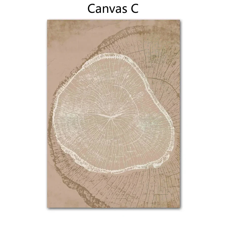 Rustic Tree Rings Abstract Nordic Canvas Wall Art