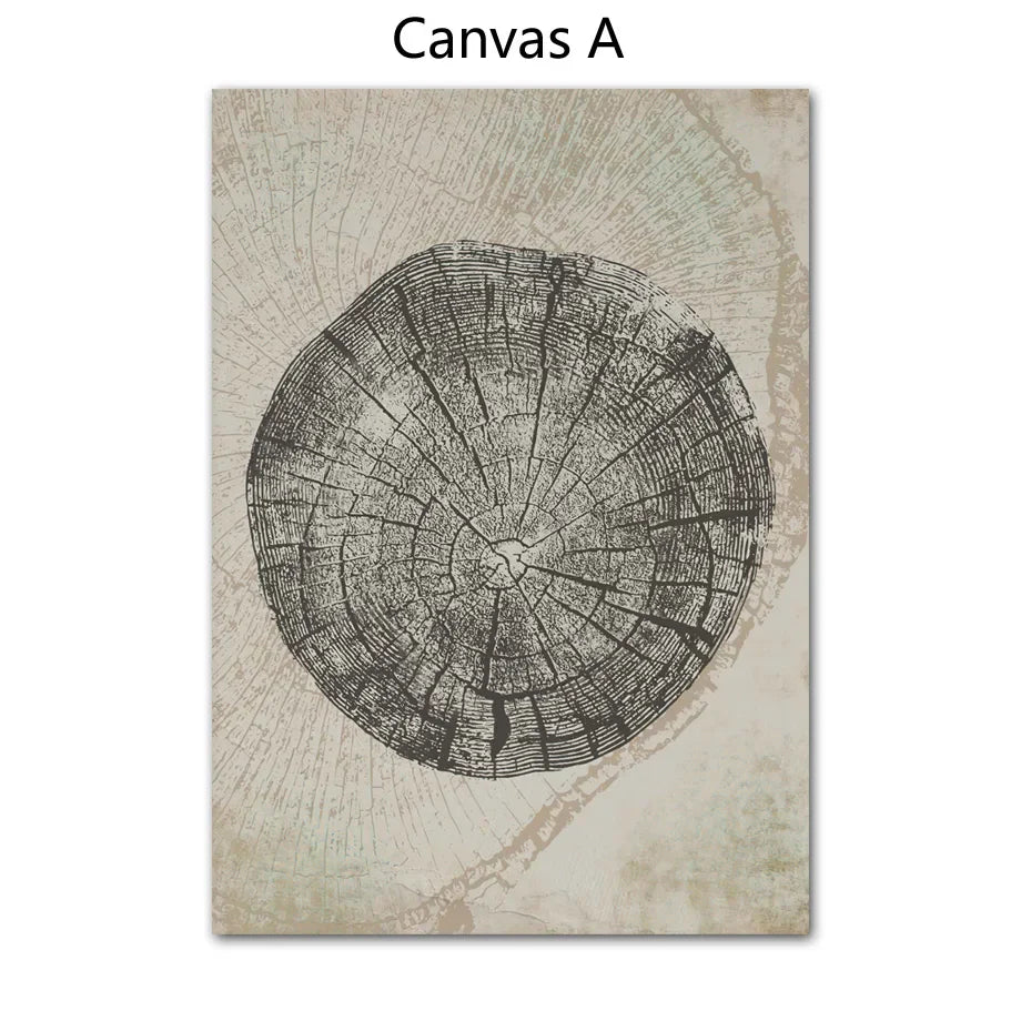 Rustic Tree Rings Abstract Nordic Canvas Wall Art