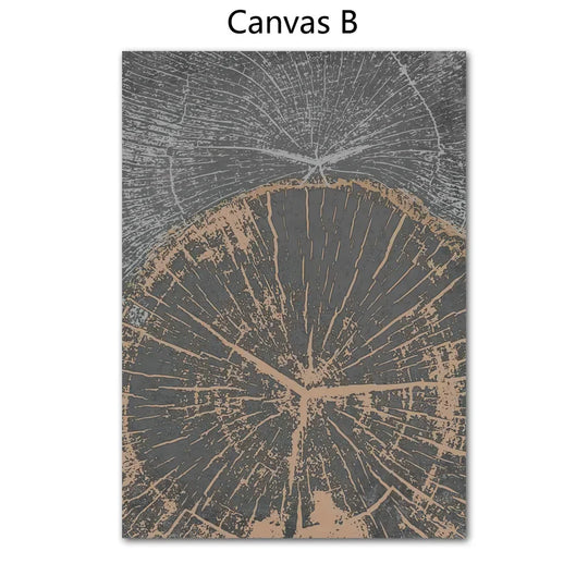 Rustic Tree Rings Abstract Nordic Canvas Wall Art