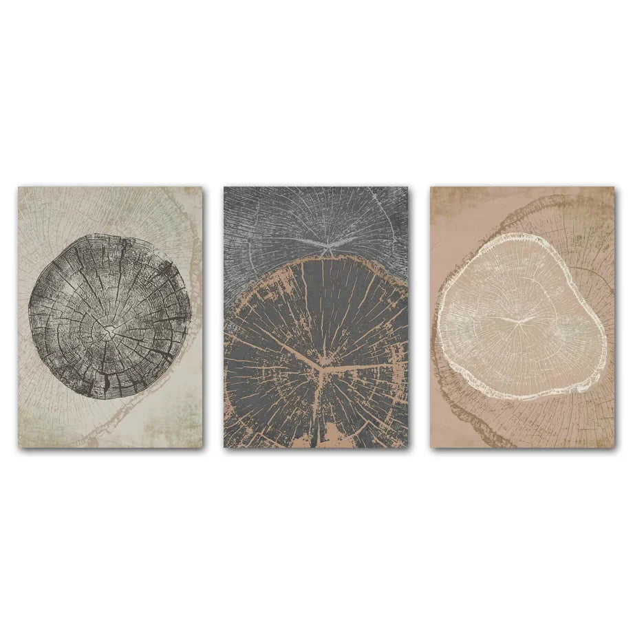 Rustic Tree Rings Abstract Nordic Canvas Wall Art