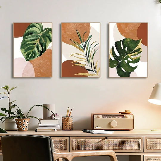 Rustic Boho Palm Leaf Watercolor Canvas Wall Art