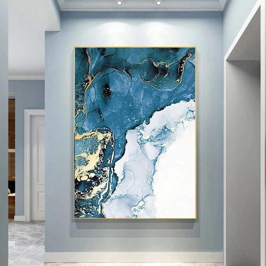 Shades of Blue Liquid Marble Abstract Canvas Wall Art
