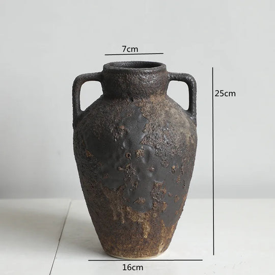 Vintage Dual Ear Coarse Ceramic Vase