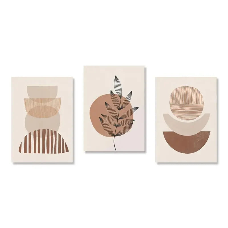 Set of 3 Abstract Geometric Earthy Tone Canvas Wall Art