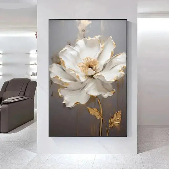 Big White Floral Canvas Wall Art Modern Botanical Decor