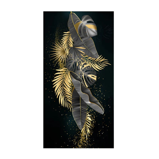 Modern Botanical Tropical Golden Leaves Canvas Wall Art Vertical