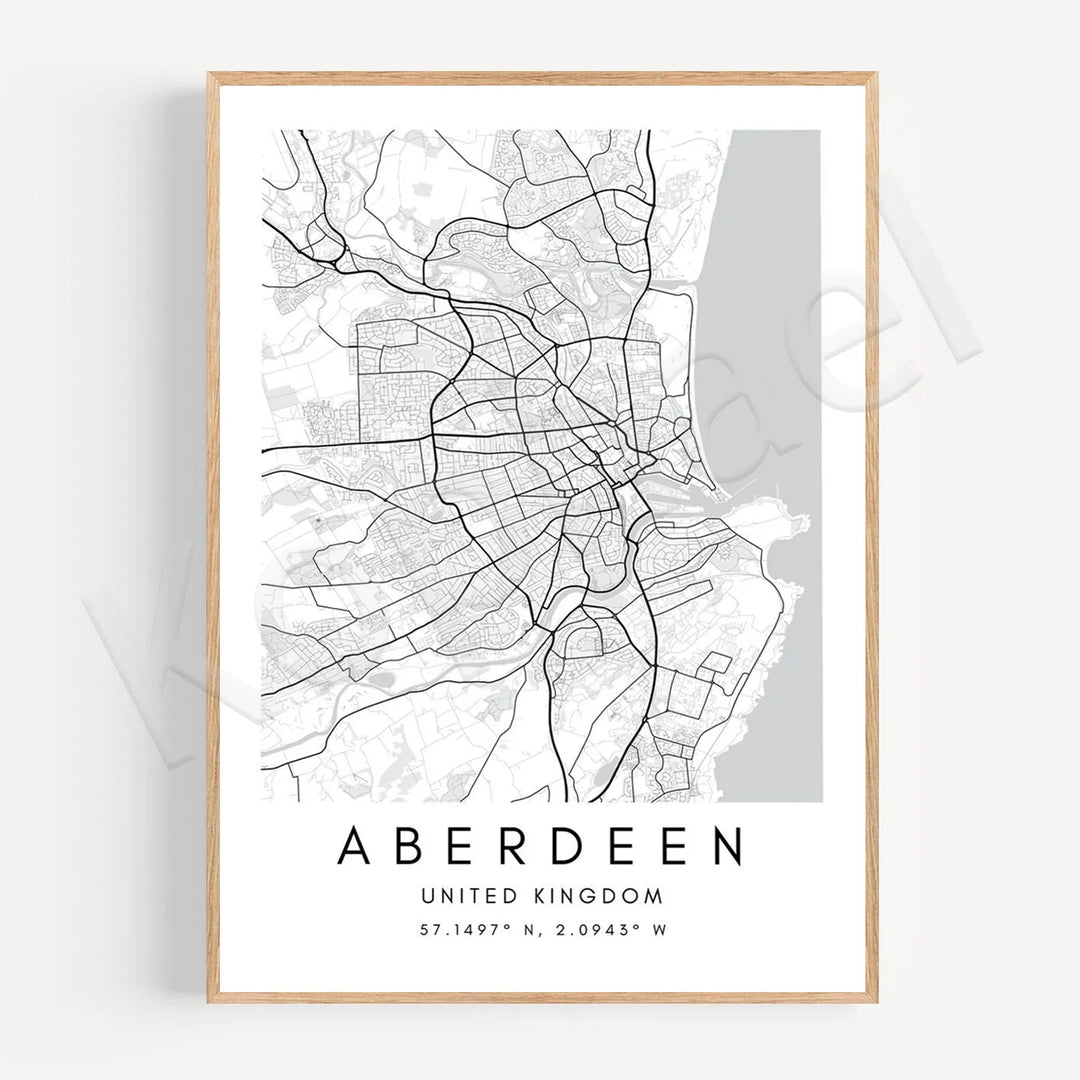 Minimalist Black White City Map Wall Art Canvas Print