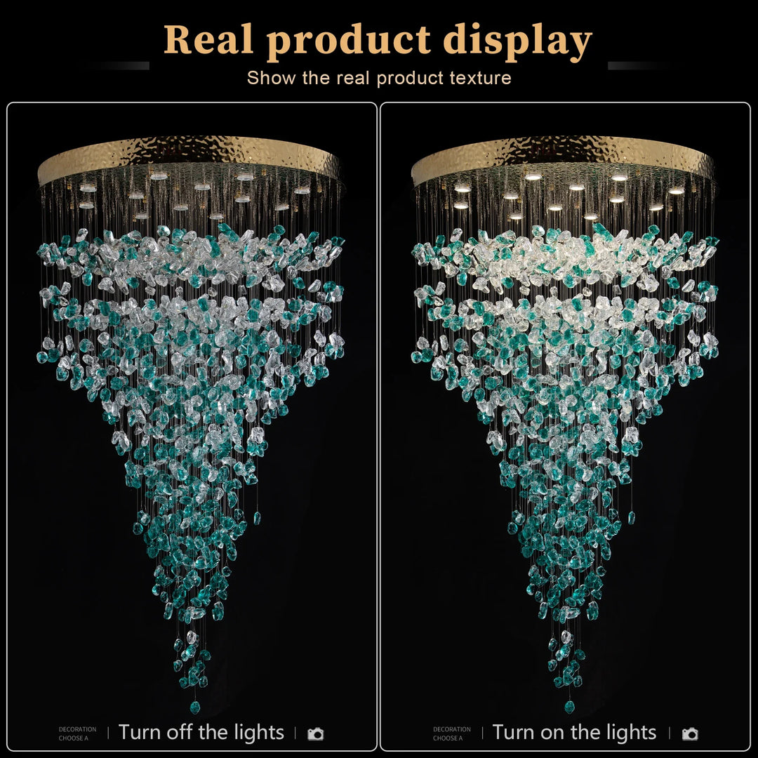 Large Green Crystal Chandelier Luxury LED Light for Lobby & Stair