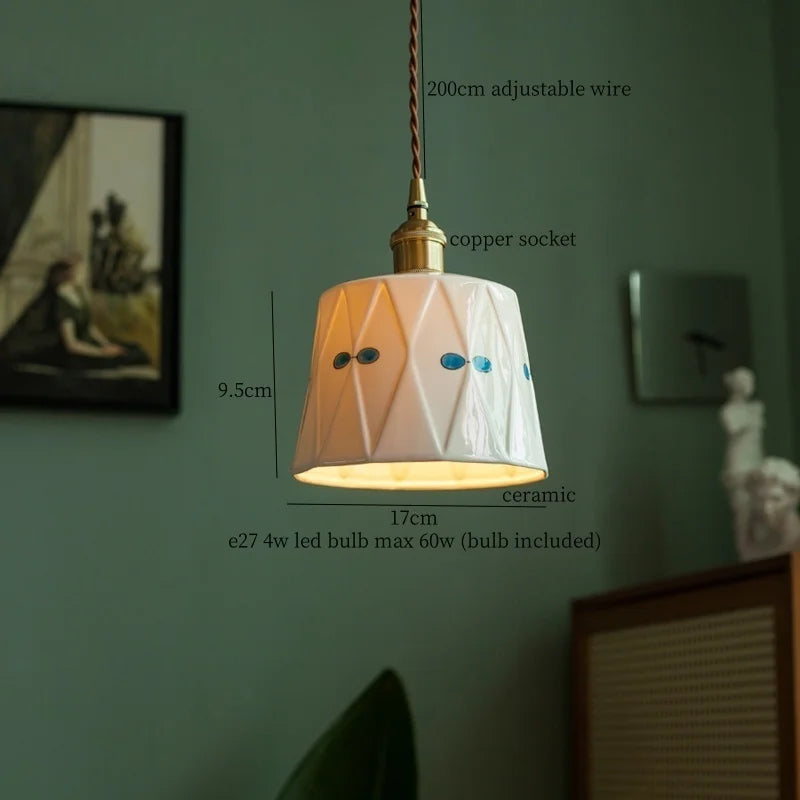 Patterned Ceramic Pendant Lamp with Vintage Copper Finish