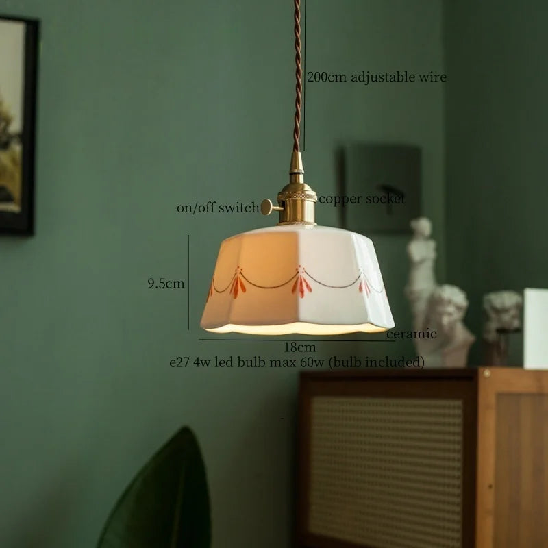 Patterned Ceramic Pendant Lamp with Vintage Copper Finish