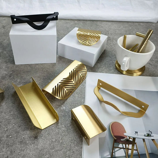 Leaf Shape Brass Handles – Modern Hidden Knobs for Furniture