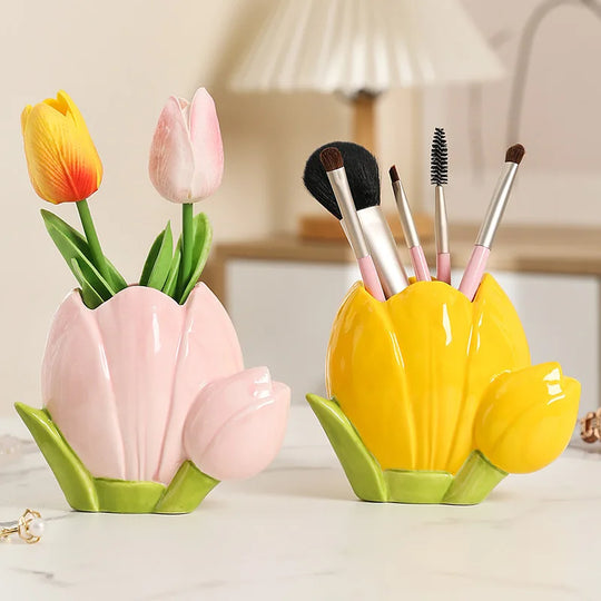 Ceramic Tulip Decorative Vase for Desktop and Tabletop Decor