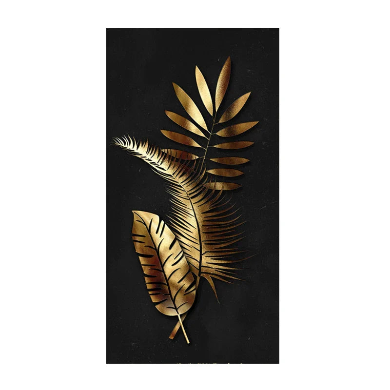 Modern Botanical Tropical Golden Leaves Canvas Wall Art Vertical