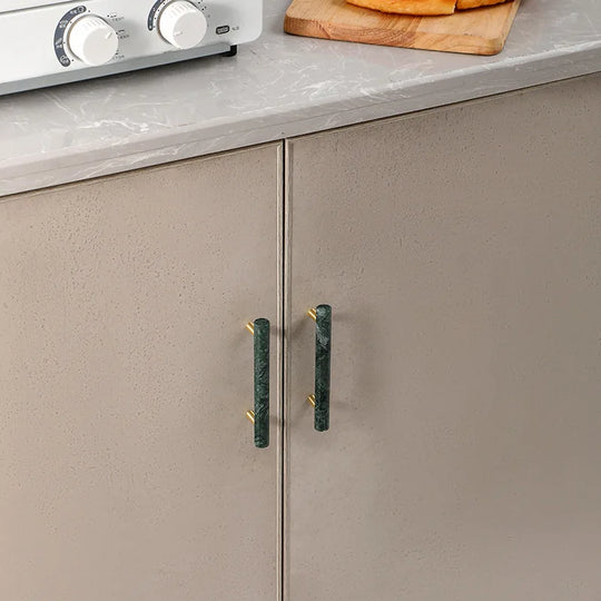 Green and White Marble Cabinet Handles – Luxury Brass-Based Pulls for Furniture (50mm-200mm)