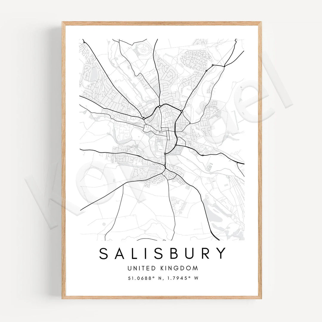 Minimalist Black White City Map Wall Art Canvas Print