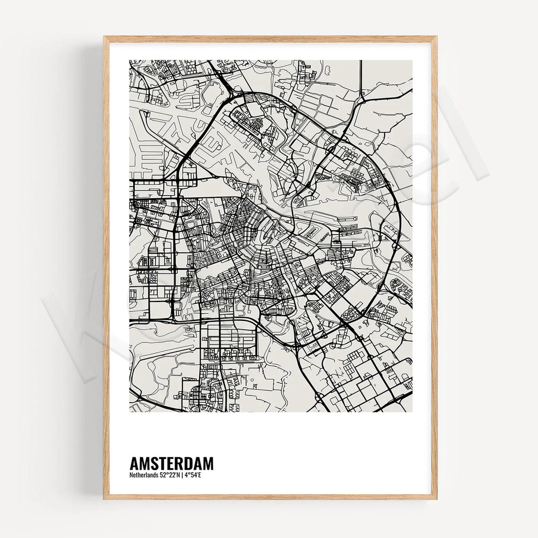 Minimalist Black White City Map Wall Art Canvas Print
