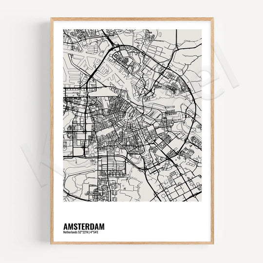 Minimalist Black White City Map Wall Art Canvas Print