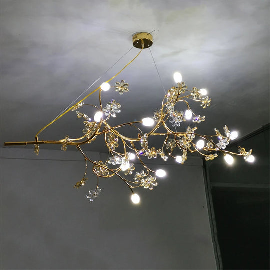 Nordic Modern Luxury Crystal Gold-Plated Branch Chandelier – LED Light