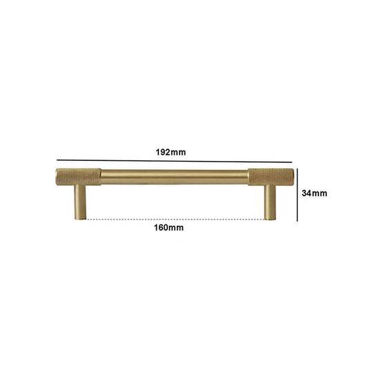 Solid Brass Knurled Cabinet Handles – Satin Gold Wardrobe Pulls and Drawer T-Bars