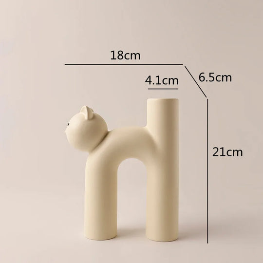 Cute Cat Head Ceramic Vase H Shape Tube Design