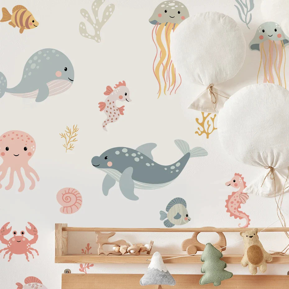 Ocean Dreams Watercolor Nursery Wall Decals