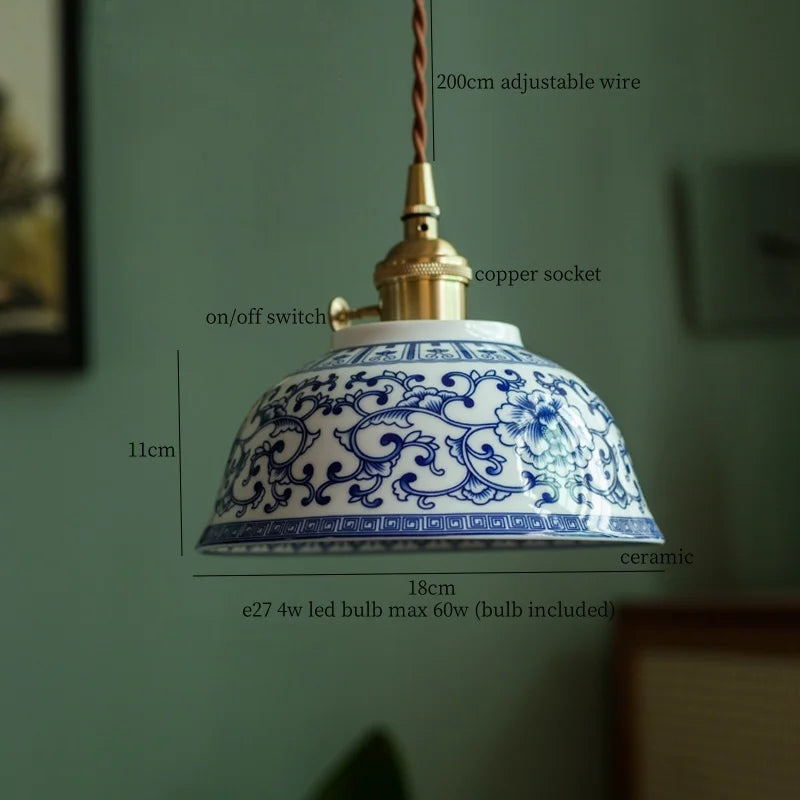 Patterned Ceramic Pendant Lamp with Vintage Copper Finish