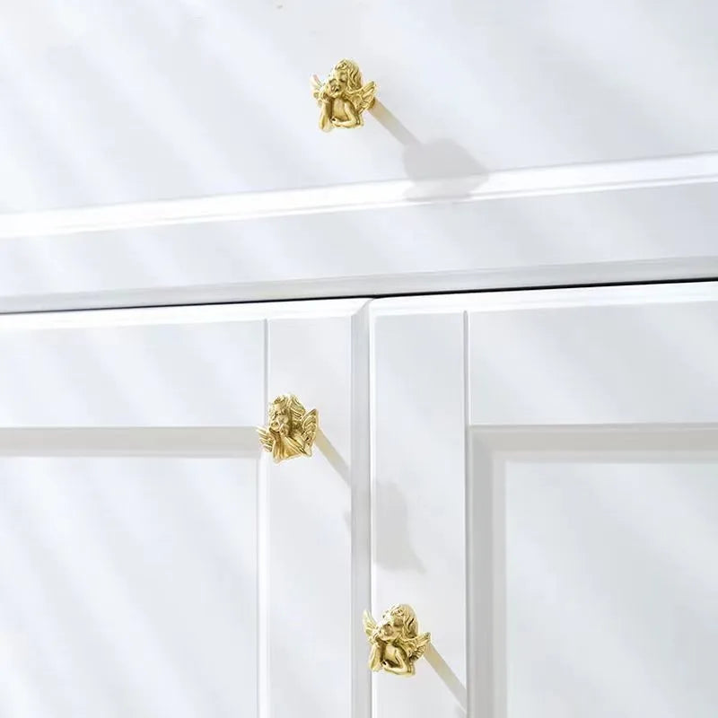 Brass Angel Cabinet Handles – Vintage Gold Knobs for Furniture