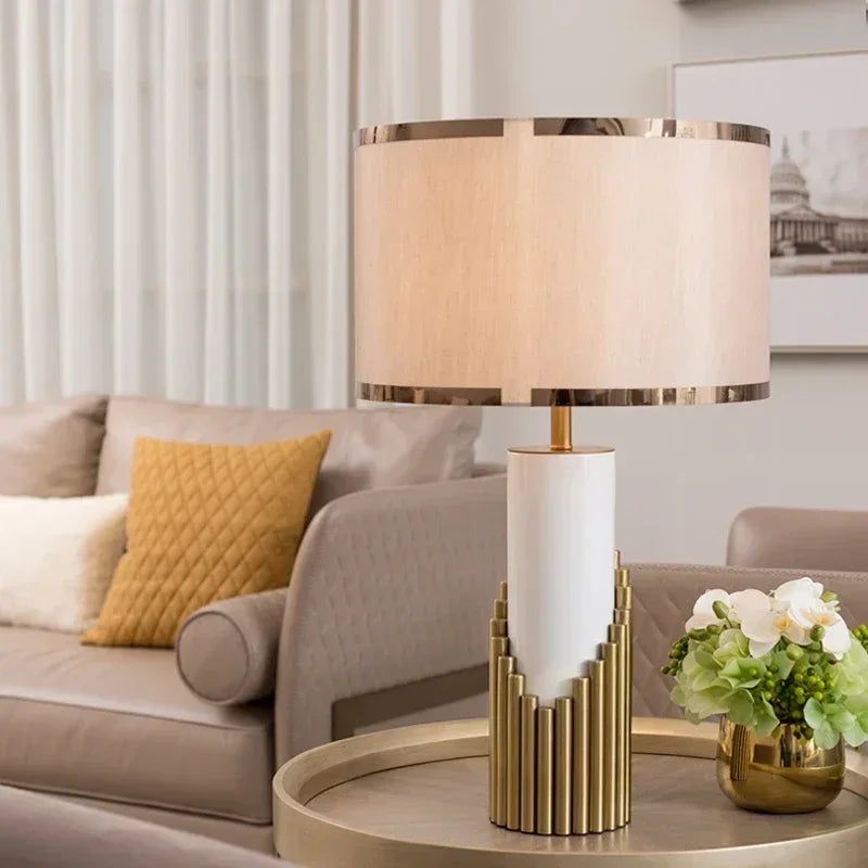 Nordic Luxury Marble Table Lamp with Fabric Shade
