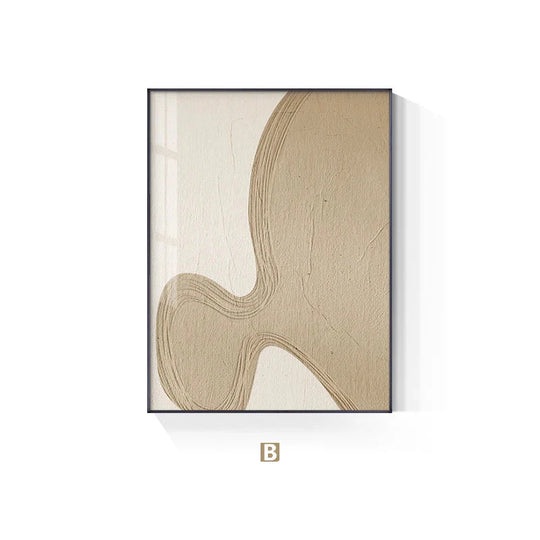 Minimalist Abstract Cream Beige Geometric Canvas Wall Art Unframed