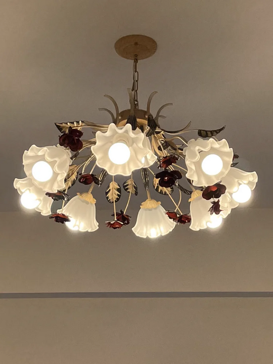 French Retro Flower Glass Chandelier for Bedroom & Living Room
