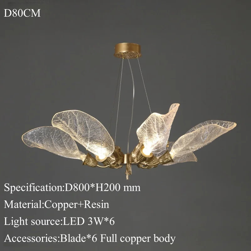 Luxury Copper Branch Chandelier with Artistic Resin Leaves
