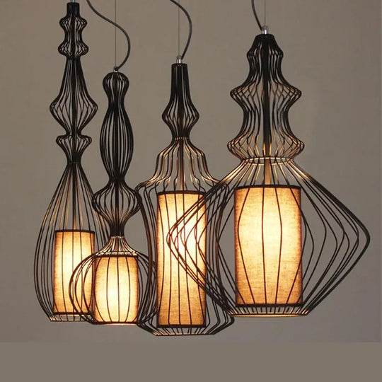 Retro Industrial Birdcage Chandelier – Rustic Farmhouse Hanging Lamp