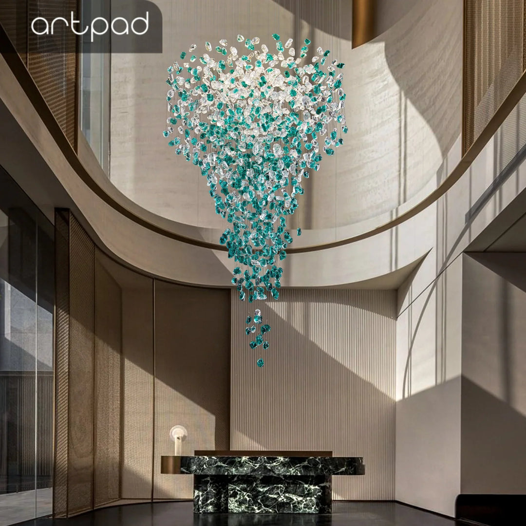 Large Green Crystal Chandelier Luxury LED Light for Lobby & Stair