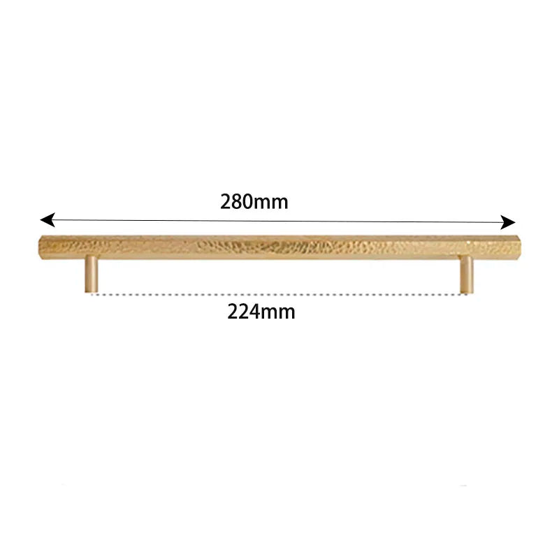 LUX Brass Hammered Hexagonal T-Bar Handles – Long Pulls for Cabinets and Wardrobes (600–1000mm)