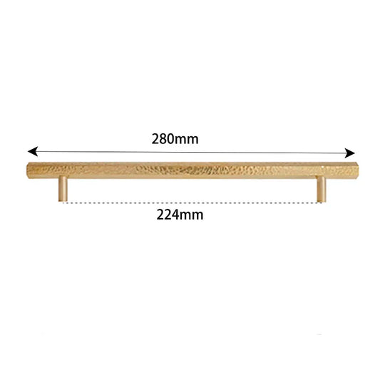 LUX Brass Hammered Hexagonal T-Bar Handles – Long Pulls for Cabinets and Wardrobes (600–1000mm)