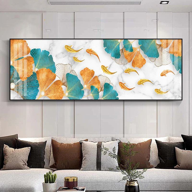Abstract Golden Fish Wide Format Canvas Wall Art