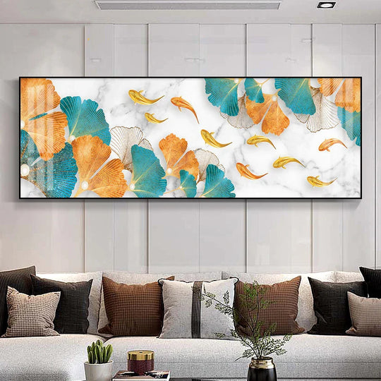 Abstract Golden Fish Wide Format Canvas Wall Art