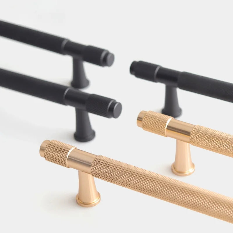 Black and Gold Knurled Cabinet Handles – Modern Aluminum Pulls for Furniture