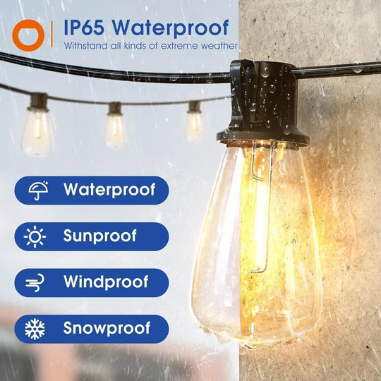 LED Outdoor String Lights 150FT Patio Waterproof Shatterproof Bulbs