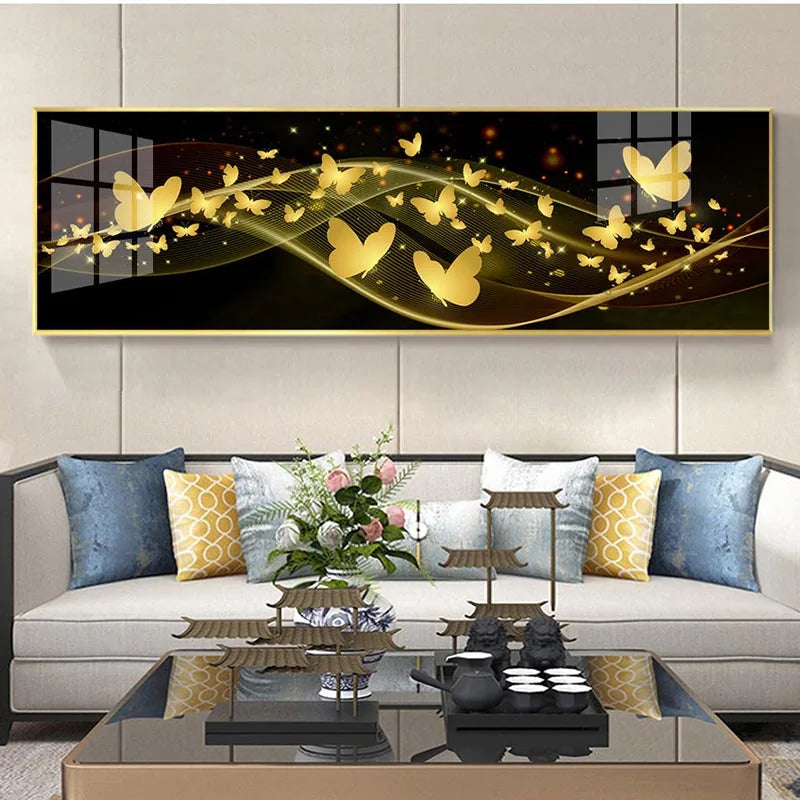 Black Golden Rose Floral Wide Format Canvas Wall Art