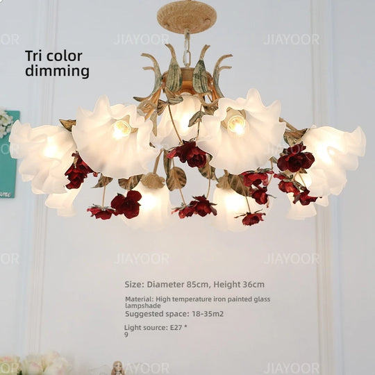 French Retro Flower Glass Chandelier for Bedroom & Living Room