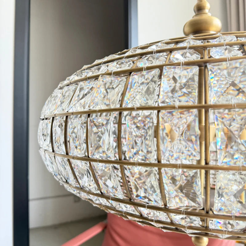 Vintage Crystal Pendant Light with American Copper Finish