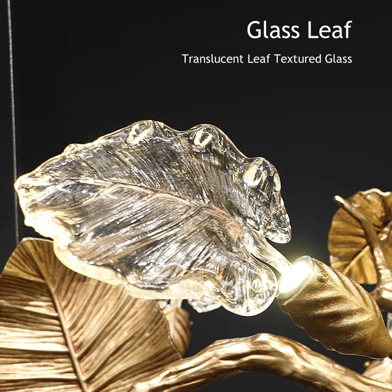 Luxury Copper Branch Chandelier with Leaf Crystal Pendant Lights