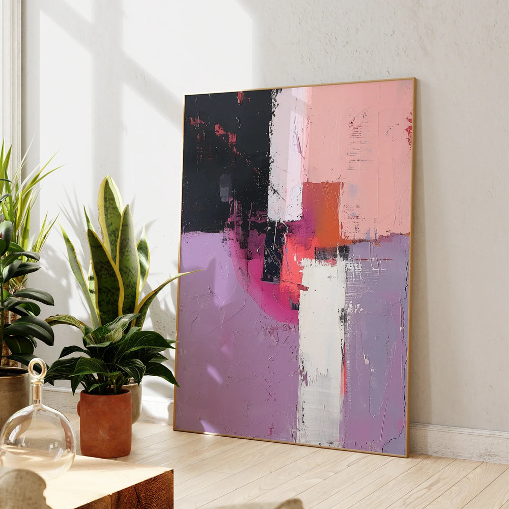 Modern Pink Black Purple Color Block Abstract Wall Art