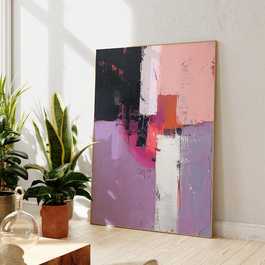 Modern Pink Black Purple Color Block Abstract Wall Art