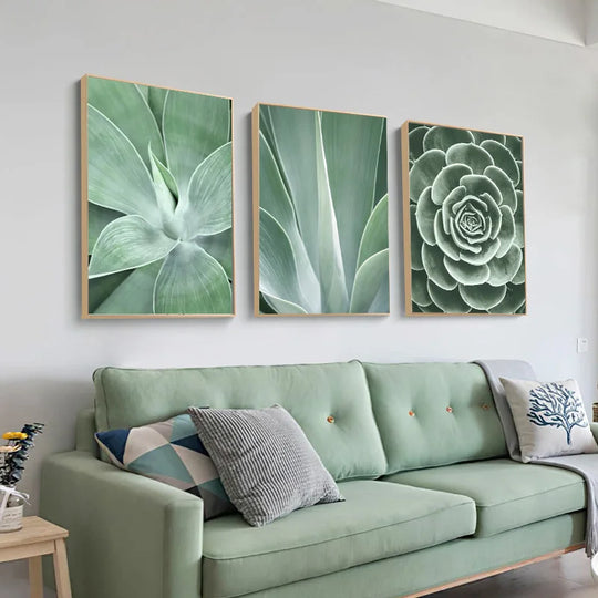 Cactus Botanical Canvas Wall Art Green Leaf Print