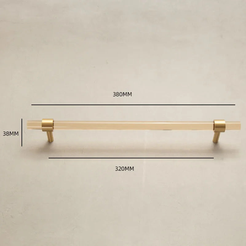 Champagne Acrylic and Brass Cupboard Handles – Modern T-Bar Pulls for Furniture